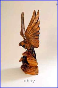 Eagle Carved Wood Sculpture Vintage 70s USSR Handmade Figurine