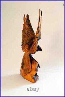 Eagle Carved Wood Sculpture Vintage 70s USSR Handmade Figurine
