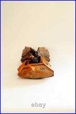 Eagle Carved Wood Sculpture Vintage 70s USSR Handmade Figurine