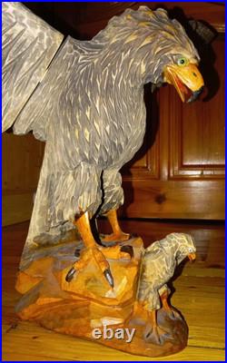 Eagle Vintage American Eagle Wood Hand Carved Sculpture 1950 Home Office, Decor