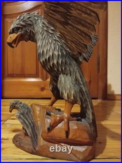 Eagle Vintage American Eagle Wood Hand Carved Sculpture 1950 Home Office, Decor