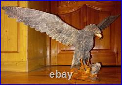 Eagle Vintage American Eagle Wood Hand Carved Sculpture 1950 Home Office, Decor