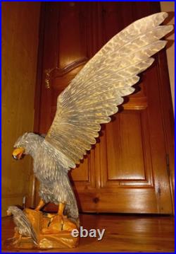 Eagle Vintage American Eagle Wood Hand Carved Sculpture 1950 Home Office, Decor