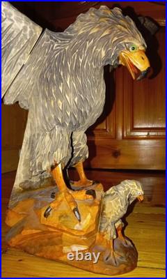 Eagle Vintage American Eagle Wood Hand Carved Sculpture 1950 Home Office, Decor
