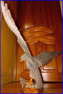Eagle Vintage American Eagle Wood Hand Carved Sculpture 1950 Home Office, Decor
