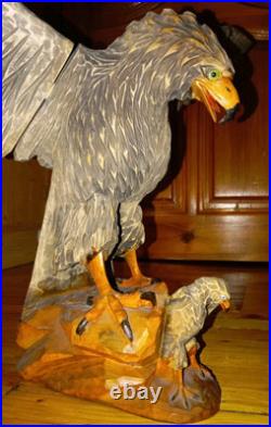 Eagle Vintage American Eagle Wood Hand Carved Sculpture 1950 Home Office, Decor