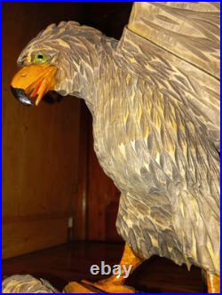 Eagle Vintage American Eagle Wood Hand Carved Sculpture 1950 Home Office, Decor