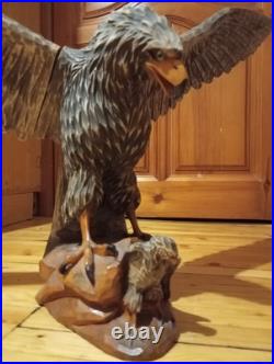 Eagle Vintage American Eagle Wood Hand Carved Sculpture 1950 Home Office, Decor