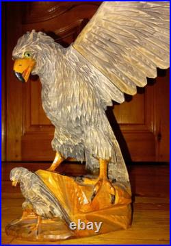 Eagle Vintage American Eagle Wood Hand Carved Sculpture 1950 Home Office, Decor
