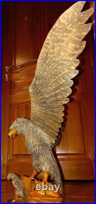 Eagle Vintage American Eagle Wood Hand Carved Sculpture 1950 Home Office, Decor