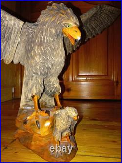 Eagle Vintage American Eagle Wood Hand Carved Sculpture 1950 Home Office, Decor