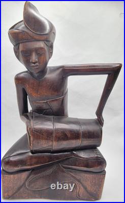 Early 20thC Bali Hand Carved Wood Drummer Figurine 10 Tall x 5.5 Wide Vintage