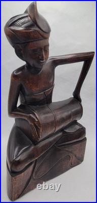 Early 20thC Bali Hand Carved Wood Drummer Figurine 10 Tall x 5.5 Wide Vintage
