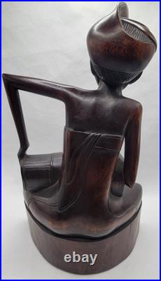 Early 20thC Bali Hand Carved Wood Drummer Figurine 10 Tall x 5.5 Wide Vintage