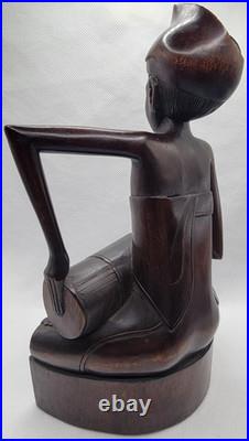 Early 20thC Bali Hand Carved Wood Drummer Figurine 10 Tall x 5.5 Wide Vintage