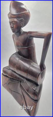 Early 20thC Bali Hand Carved Wood Drummer Figurine 10 Tall x 5.5 Wide Vintage