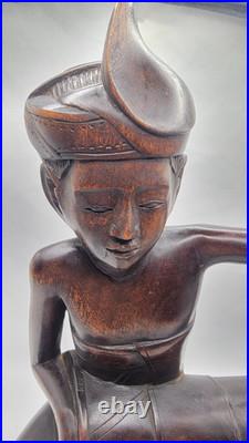 Early 20thC Bali Hand Carved Wood Drummer Figurine 10 Tall x 5.5 Wide Vintage