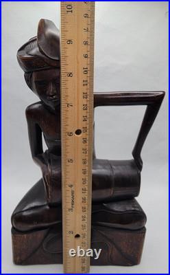 Early 20thC Bali Hand Carved Wood Drummer Figurine 10 Tall x 5.5 Wide Vintage