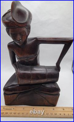 Early 20thC Bali Hand Carved Wood Drummer Figurine 10 Tall x 5.5 Wide Vintage