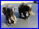Ebony Wood Elephant Carving Hand Vintage Carved Figurine Art Sculpture Pair