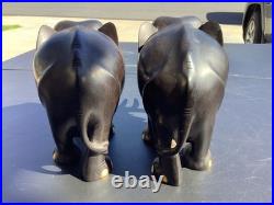 Ebony Wood Elephant Carving Hand Vintage Carved Figurine Art Sculpture Pair