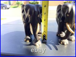 Ebony Wood Elephant Carving Hand Vintage Carved Figurine Art Sculpture Pair
