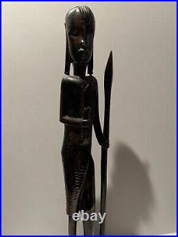 Ebony Wood Hand Carved Family Tribe Warriors Art Sculpture 14.5 Vintage African