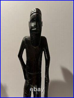 Ebony Wood Hand Carved Family Tribe Warriors Art Sculpture 14.5 Vintage African