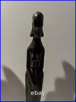 Ebony Wood Hand Carved Family Tribe Warriors Art Sculpture 14.5 Vintage African