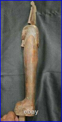 Egyptian Antique Sculpture Wooden Hieroglyphic Ushabti Mummy Shabti Large Statue
