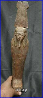 Egyptian Antique Sculpture Wooden Hieroglyphic Ushabti Mummy Shabti Large Statue