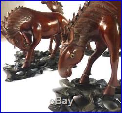 Eight Vintage 20th Century Chinese Carved Wood Horses Of Wang Mu