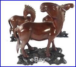 Eight Vintage 20th Century Chinese Carved Wood Horses Of Wang Mu