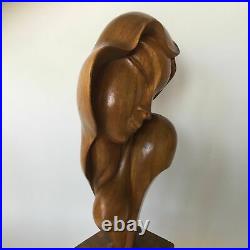 Elegant Semi Nude Woman Romantic Sculpture Vintage Lady Bust Carved Wood 20