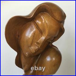Elegant Semi Nude Woman Romantic Sculpture Vintage Lady Bust Carved Wood 20
