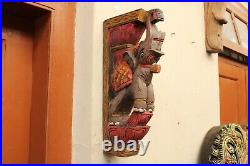 Elephant Corbel Pair Wooden Wall Bracket Sculpture Vintage Home Decor Statue