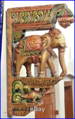 Elephant Handmade Wall Bracket Corbel Pair Wooden Vintage Sculpture Art Decor US
