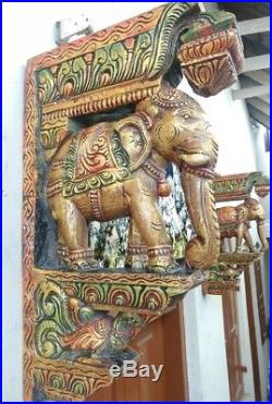 Elephant Handmade Wall Bracket Corbel Pair Wooden Vintage Sculpture Art Decor US