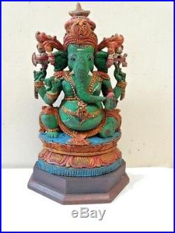 Elephant Hindu God Ganesha Sculpture Vintage Ganesh Statue Temple Wooden Murti