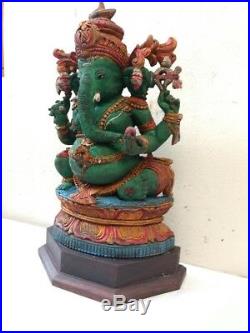 Elephant Hindu God Ganesha Sculpture Vintage Ganesh Statue Temple Wooden Murti