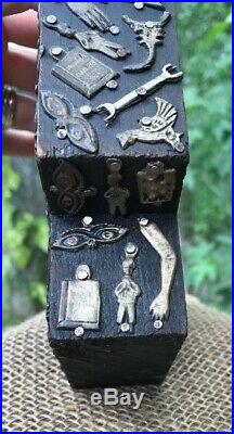 Estela Ogazon Milagro Wood Cross Vintage Mexican Folk Art 5 1/2 X 6 Sculpture
