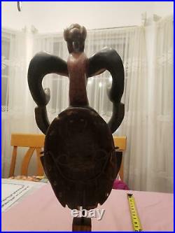 Ethnic African Carved Wooden Tribal Mask Art Baule Sculpture Vintage Collectible