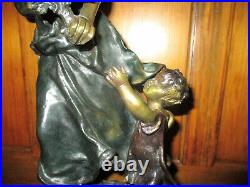 Exquisite Vintage Patinated Wood Woman/child After A. Moreau Marble Base 20tall