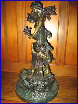 Exquisite Vintage Patinated Wood Woman/child Bronze After H. Moreau Marble 20t