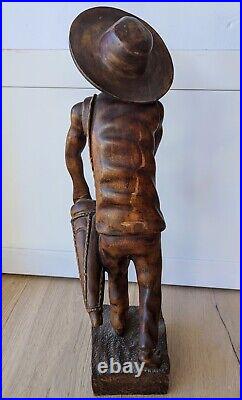 F. Simeon Signed Vintage Haitian Carved Wood Sculpture of Drummer Musician