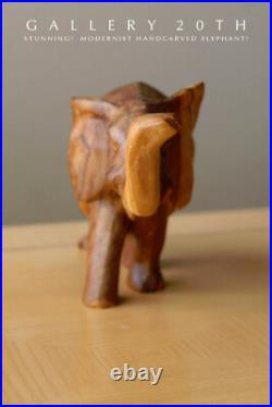Fab! MID Century Wood Handcarved Elephant Sculpture! Danish Modern Vtg Art 60's