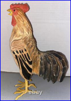 Fantastic Looking Vintage Hand Carved Wood Folk Art Rooster Chicken Sculpture