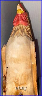 Fantastic Looking Vintage Hand Carved Wood Folk Art Rooster Chicken Sculpture