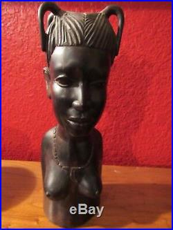 Fantastic vintage 12 Tanzania ebony wood carving woman bust