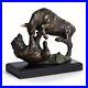 Figurines Battling Bull & Bear Sculpture On Wood Base Stock Market